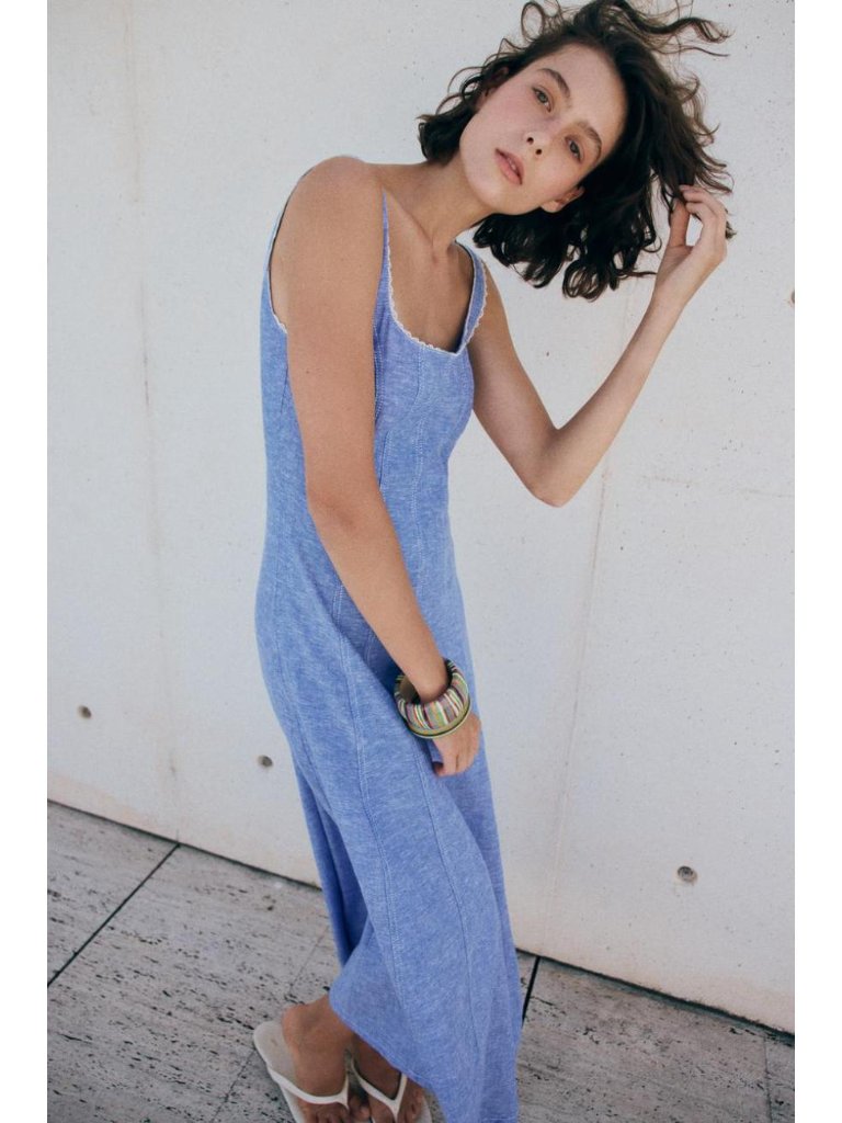 Zara Linen Lace Trim Midi Dress